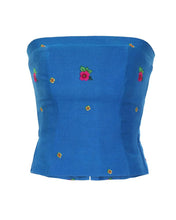 Load image into Gallery viewer, Blue Straight Corset small flower print