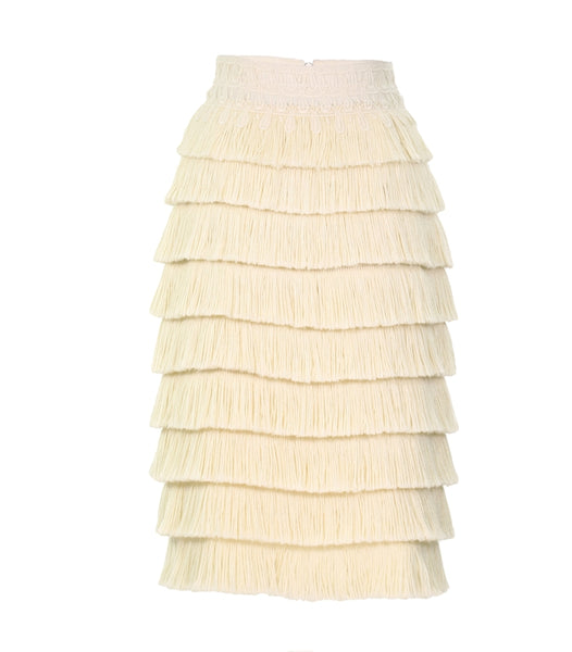 Fringe wool skirt White